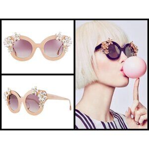 💕ALICE + OLIVIA💕 Madison Floral Sunglasses Blush Acetate Swarovski Crystal NWT